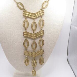 Stella & Dot Kimberly lariat bib necklace 24" signed gold tone 0005